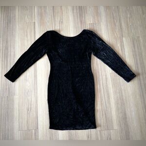 VTG Cassidy Dress Black Velvet Long Sleeve Open Back Fitted Women M Grunge Goth
